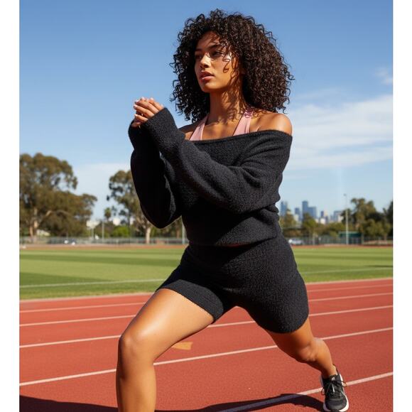 Gymshark Whitney Simmons Oversized Eyelash Knit Sweater Womens XS Fuzzy Athletic - Picture 1 of 7